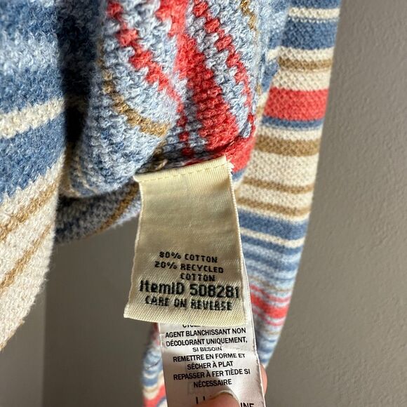 L.L. Bean Cotton Striped Pullover Sweater Large Petite Blue Pink Beige - Picture 7 of 9